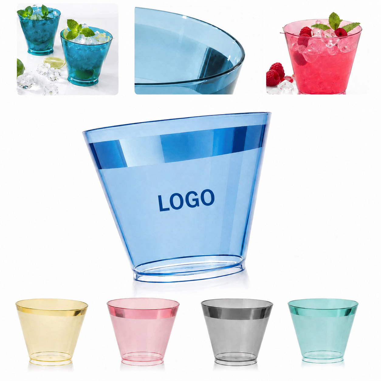 9 oz. Tapered Plastic Party Drinkware with Metallic Decorative Rim