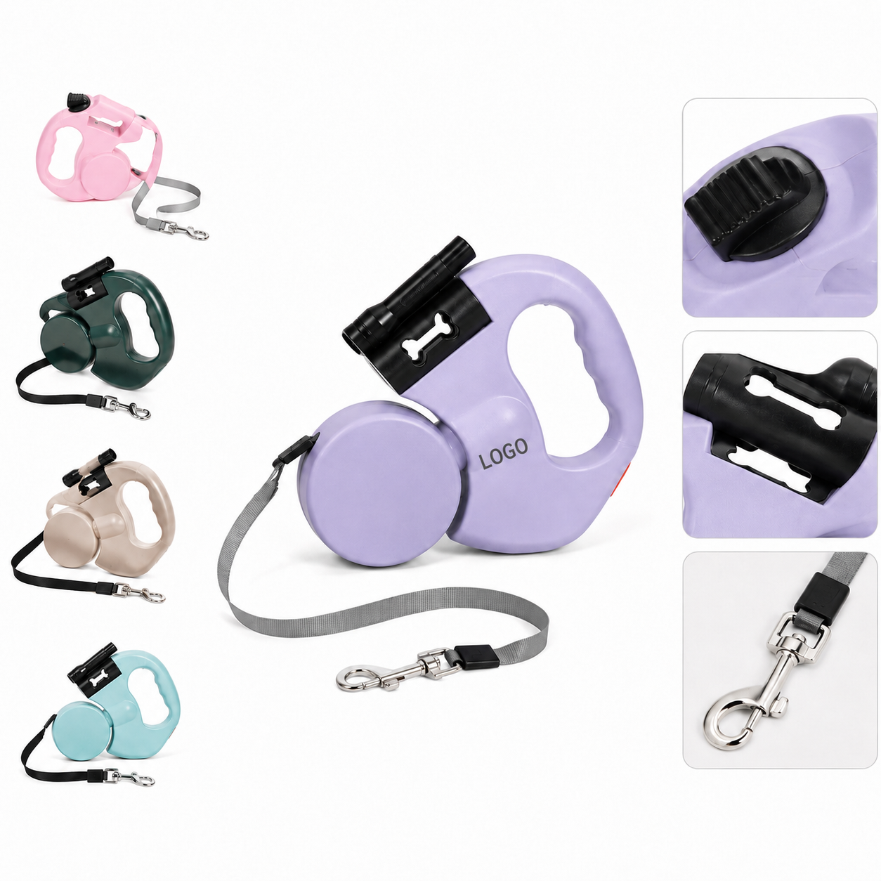 Multi-Function Retractable Pet Leash with Integrated Safety Light