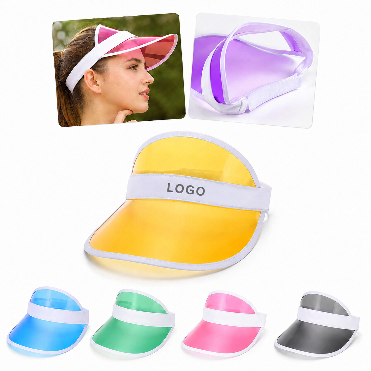 Adjustable Transparent PVC Sun Visor for Outdoor Promotions