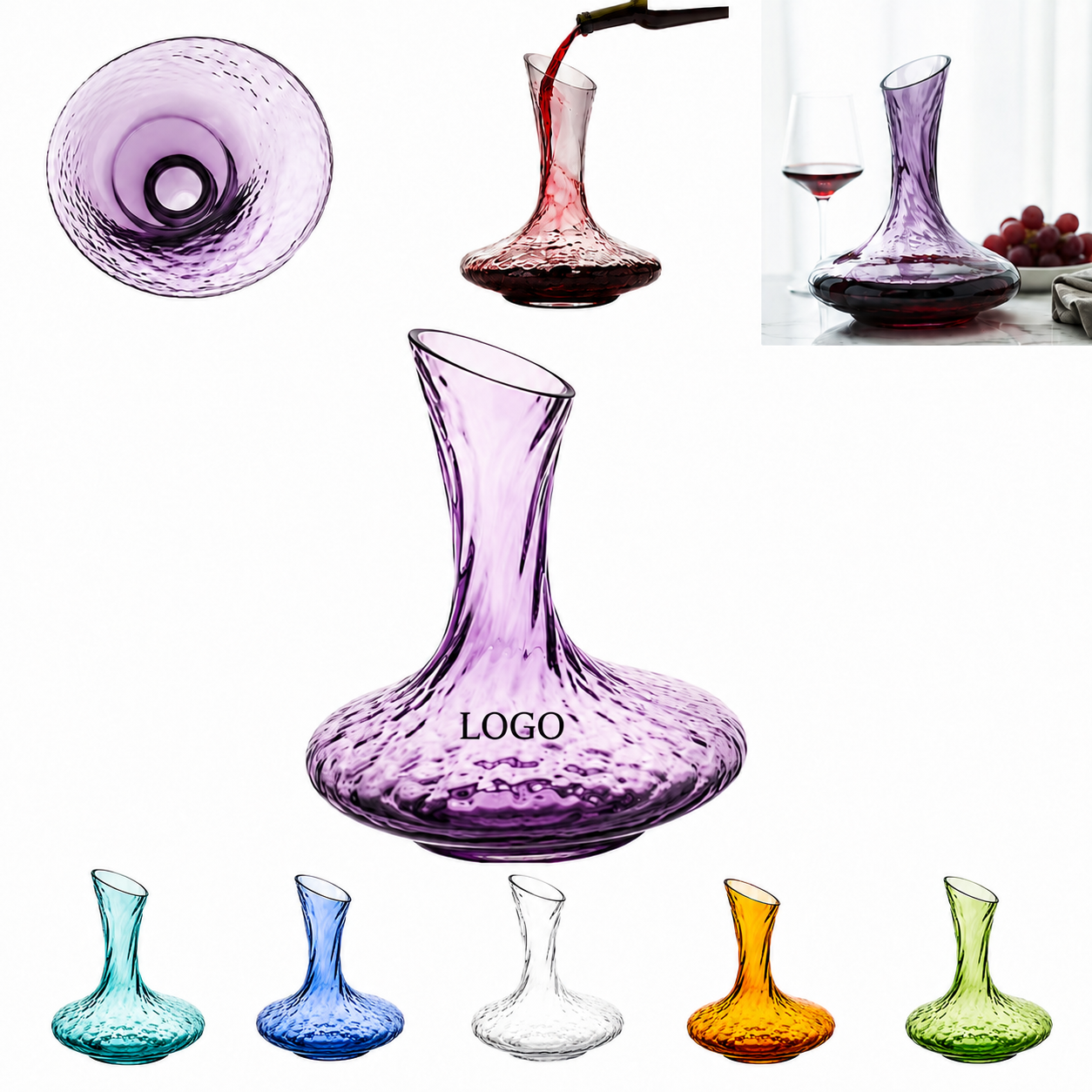 Textured Crystal Glass Wine Carafe with Slanted Spout - Hammered Finish Aerating Decanter