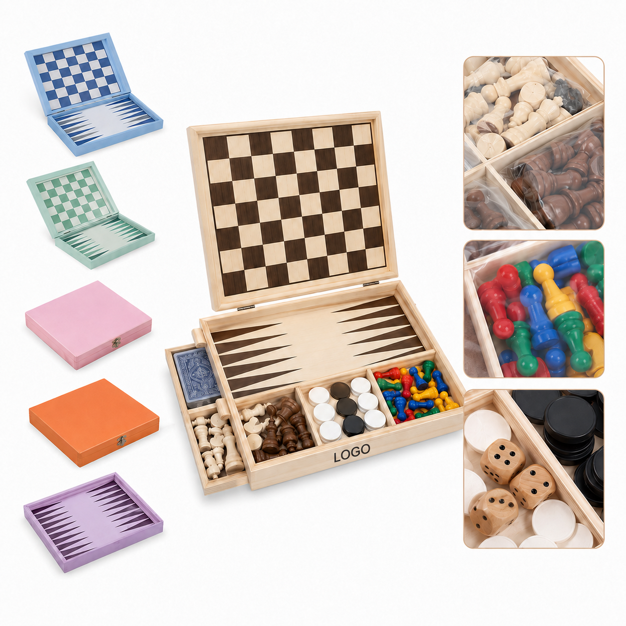 Multi-Game Wooden Compendium - 9-in-1 Foldable Strategy Board Set
