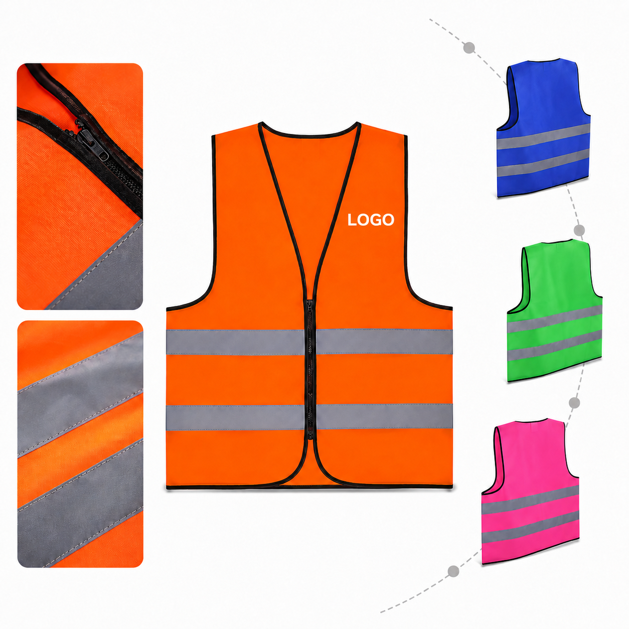 Unisex High-Visibility Reflective Safety Vest with Front Zipper Closure