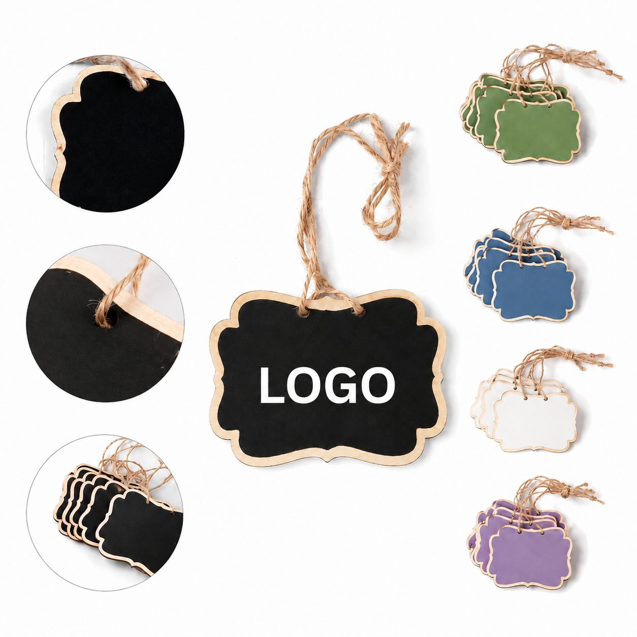 Compact Natural Pine Wood Chalkboard Hanging Labels with Jute Twine