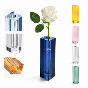 5.5 Inch Translucent Glass Square Bud Vase - Colorful Tabletop Accent